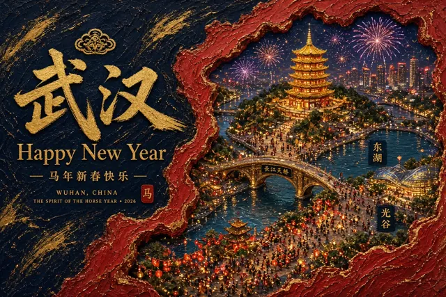 油画 image example: 厚涂油画质感的武汉城市微缩景观