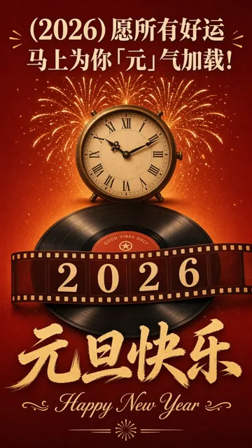 复古怀旧 image example: 复古胶片元素的新年元旦创意海报