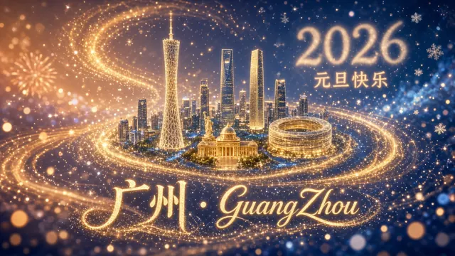 星空宇宙 image example: 粒子光效的广州地标微缩景观海报