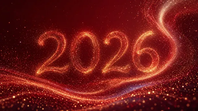 暖色调 image example: 红金粒子光带构成的2026数字艺术