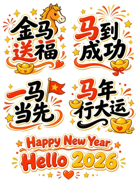 二次元动漫 image example: POP卡通花体风格的马年成语字体