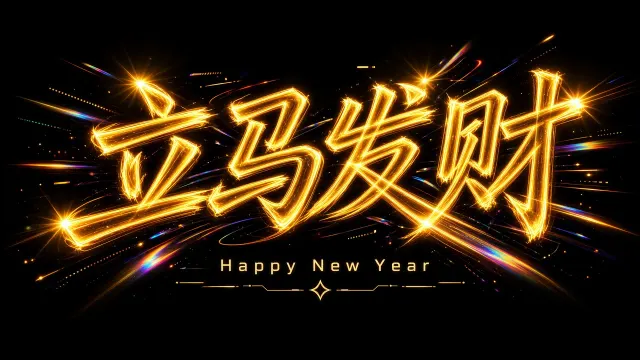 硬光高对比 image example: 赛博朋克光效的立马发财艺术字