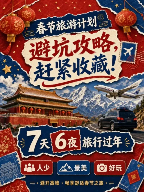 拼贴网格 image example: 拼贴风格的春节旅游攻略海报