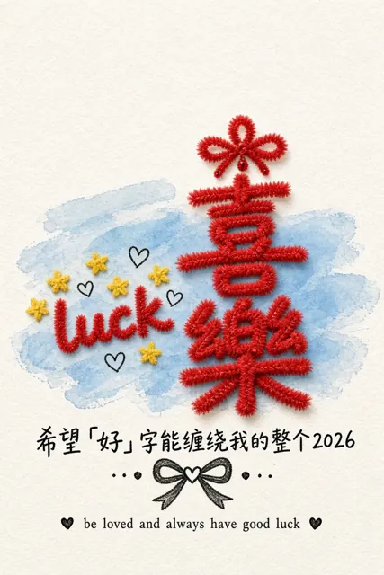 素描线稿 image example: 红色扭扭棒手工喜乐字创意设计