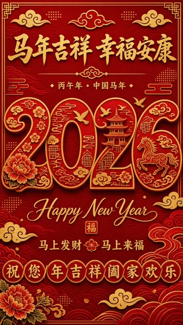 邀请函名片 image example: 马年红色春节贺卡剪纸数字设计