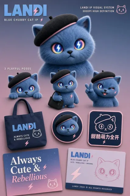 磨砂哑光 image example: 3D蓝胖猫品牌IP视觉系统设计