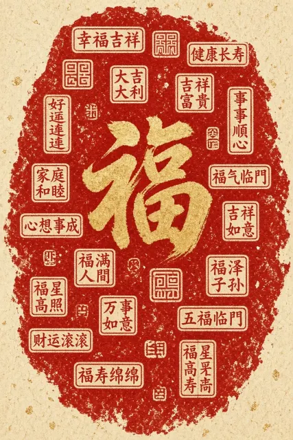 壁纸 image example: 朱砂拓片篆刻印章福字设计