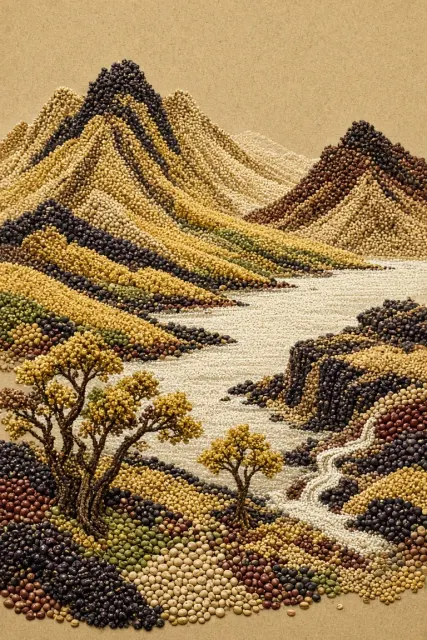 壁纸 image example: 五谷杂粮山水画粮食艺术