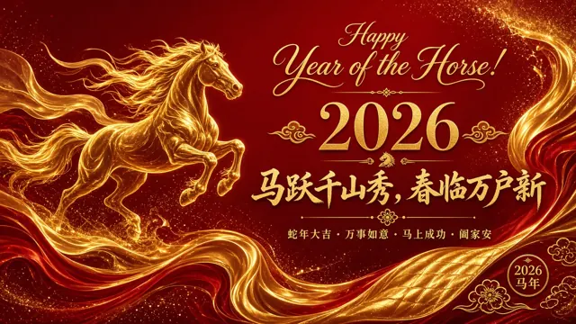 抽象图形 image example: 2026马年金色骏马流体海报