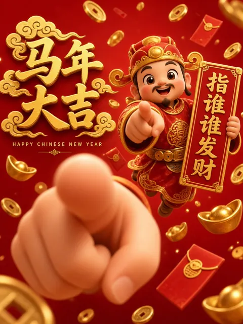 全景远景 image example: 马年新年财神3D鱼眼海报