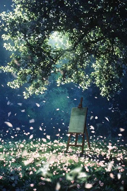 逆光 image example: 西方美学桃花树荫画板插画