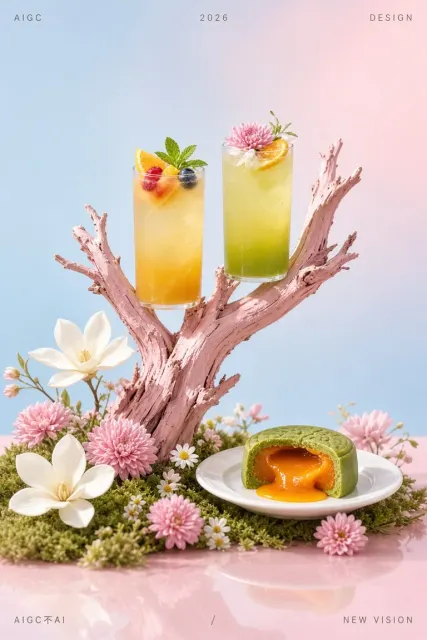自然光 image example: 春日花园浪漫氛围美食摄影海报