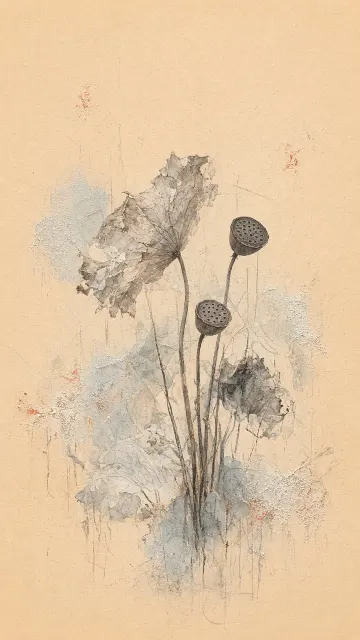 磨砂哑光 image example: 日式简约磨砂质感秋日枯荷海报