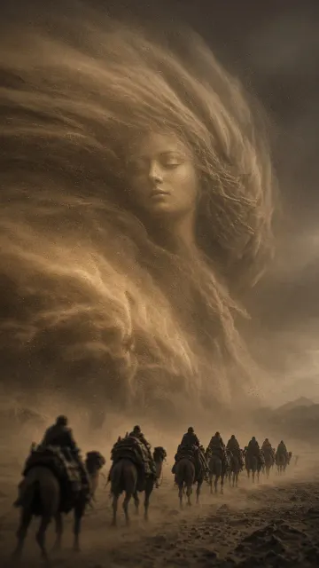 赛博朋克 image example: 科幻沙尘暴飞天仙子写实插画