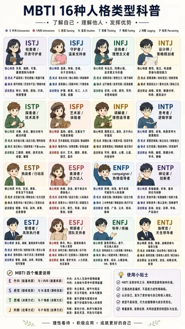 卡通Q版 image example: 扁平化风格的MBTI十六型人格信息图