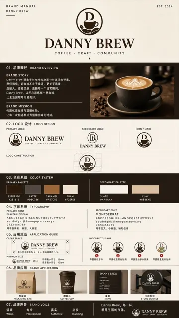 Logo标识 image example: 咖啡品牌Danny Brew标志手册设计