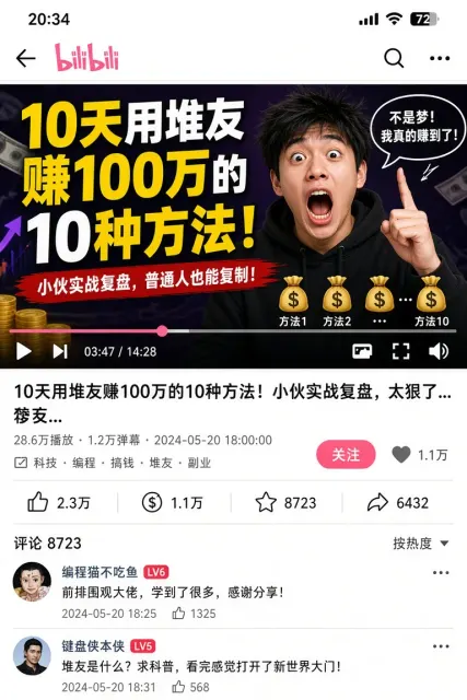 界面UI image example: B站堆友赚钱教程视频界面