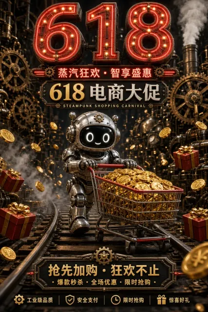 蒸汽朋克 image example: 蒸汽朋克机器人618电商海报