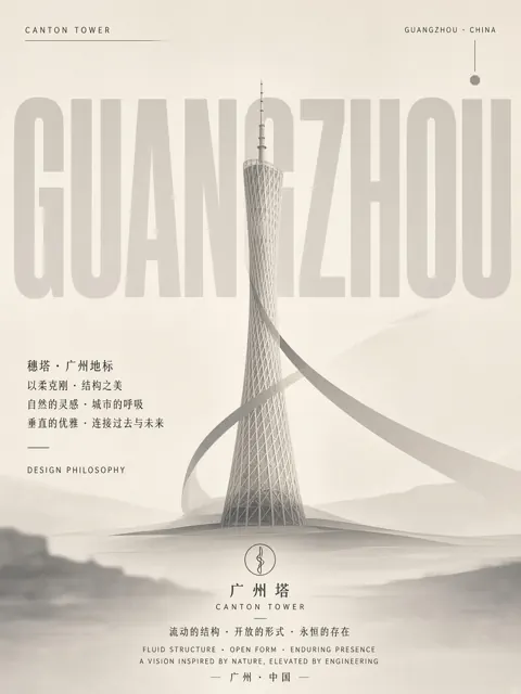 高级质感 image example: 广州塔极简主义建筑艺术海报