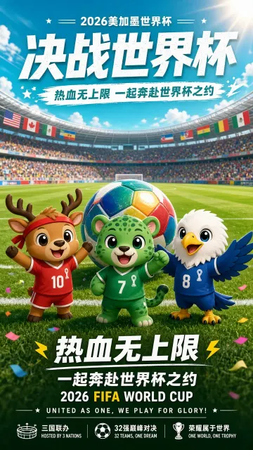 自然光 image example: 写实卡通世界杯吉祥物赛事海报