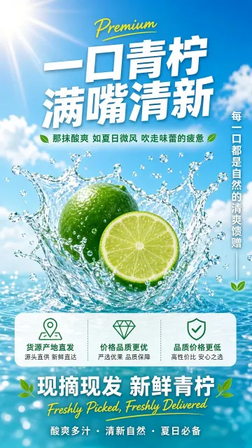 自然光 image example: 青蓝渐变青柠夏日宣传海报