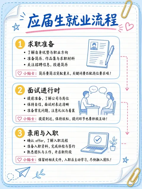 PPT模板 image example: 手账风应届生就业流程海报