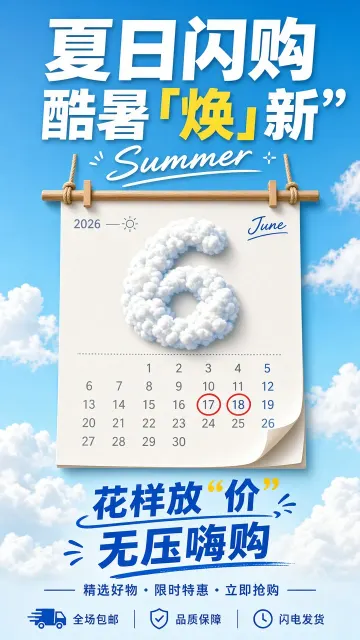 纸质 image example: 夏日闪购蓝天日历海报