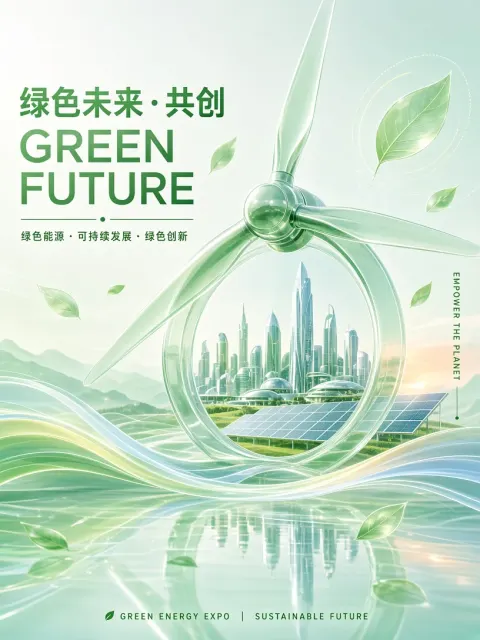 赛博朋克 image example: 3D渲染绿色能源展会主视觉海报