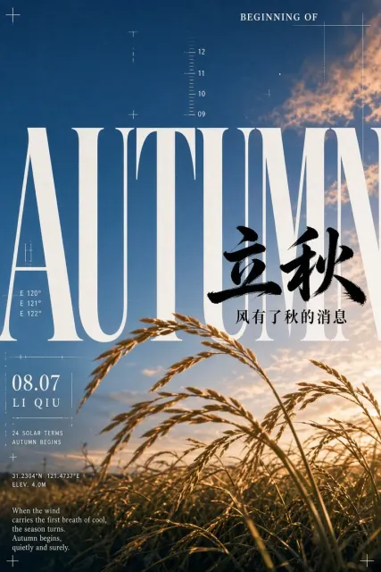 封面 image example: 杂志封面仰拍稻穗立秋海报