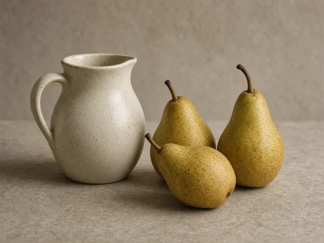 美食与静物摄影 image example: 梨与陶器静物