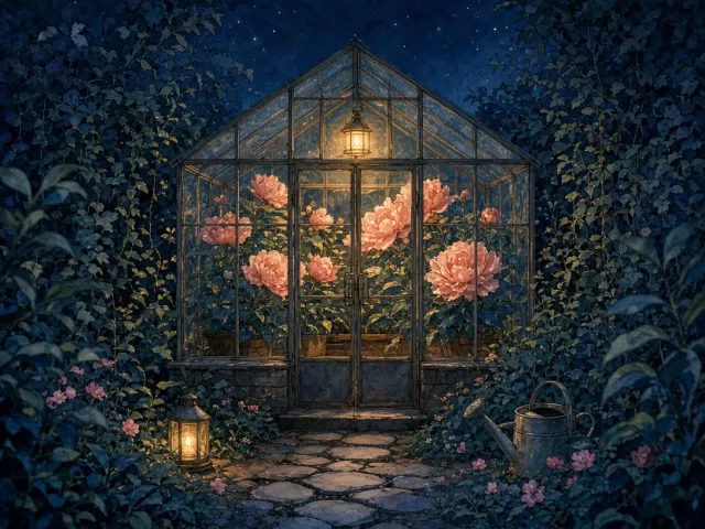 插画与内容封面 image example: 夜晚发光温室