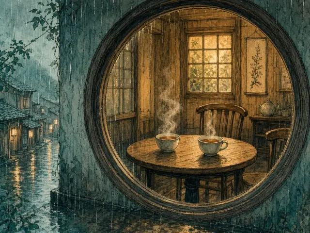 插画与内容封面 image example: 雨天的小茶馆
