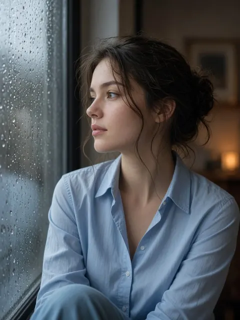 镜头与光线 image example: 雨窗边的人像