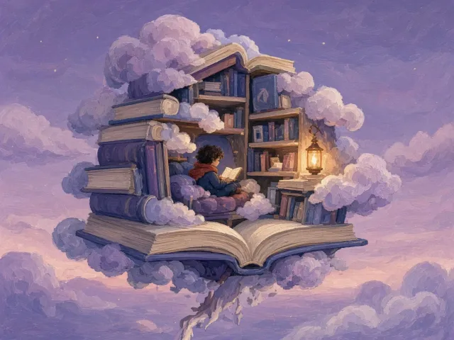 Editorial Illustration image example: A library in the clouds